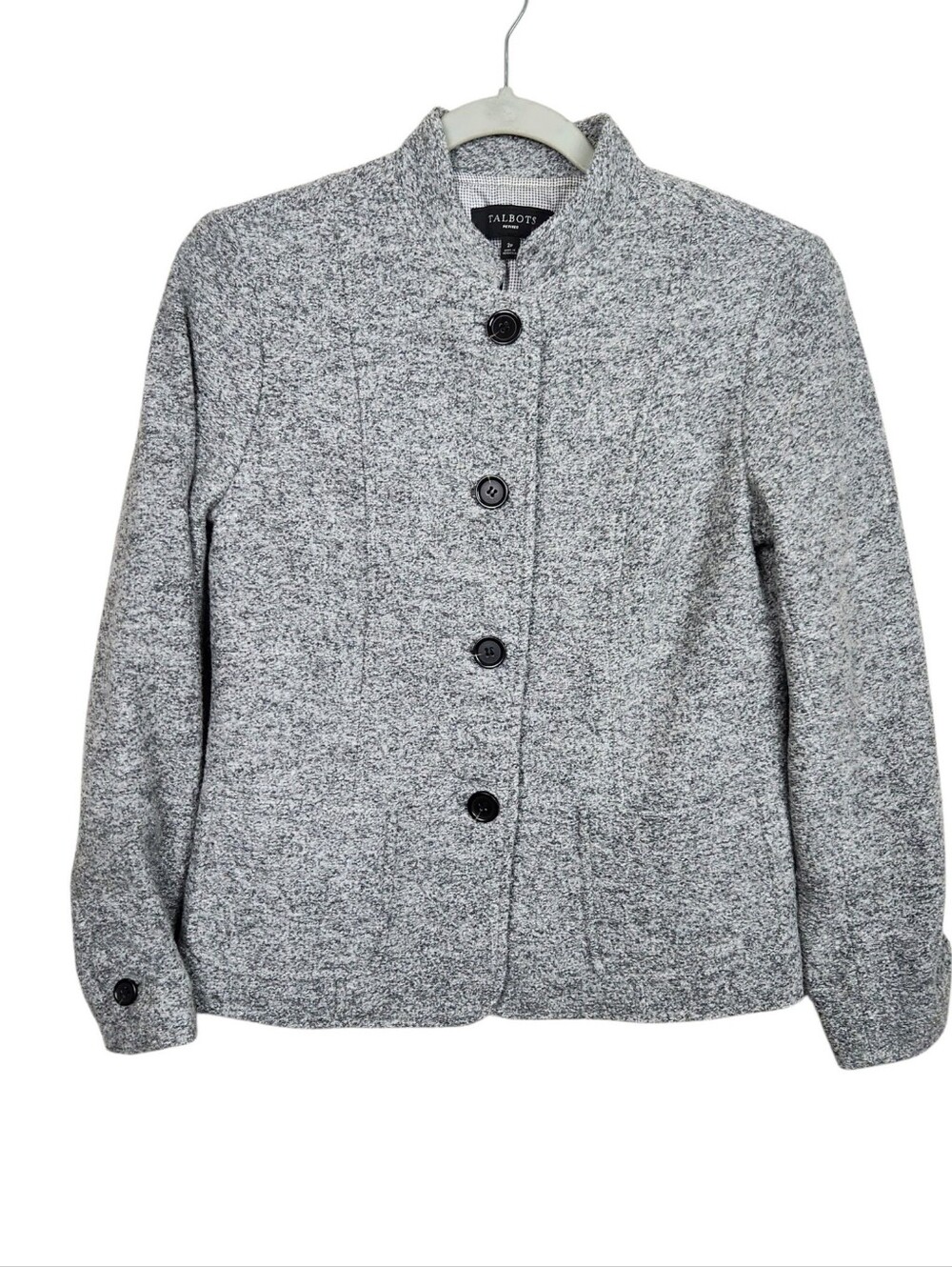 Talbots Gray Textured Wool Blend Blazer Mock Collar Tailored Womens Size 2P